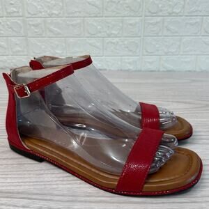 Kelly & Katie Nymie Flat Sandal Womens 7M Red Brown Zipper Ankle Strap Low Top